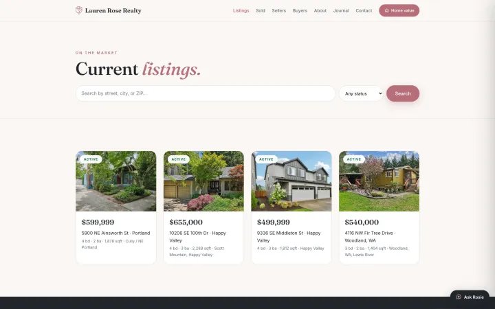 Listings — structured data on every home, video tours included